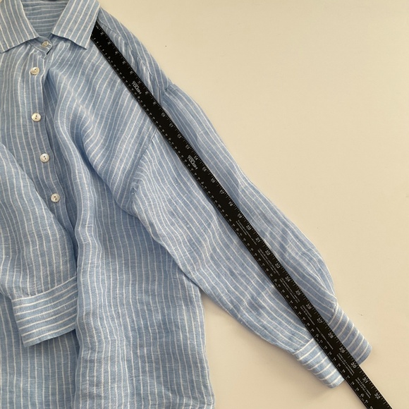 Vitamin A Playa Linen Boyfriend Shirt Sz S Blue Summer Stripe EcoLinen Beachy - Picture 7 of 12